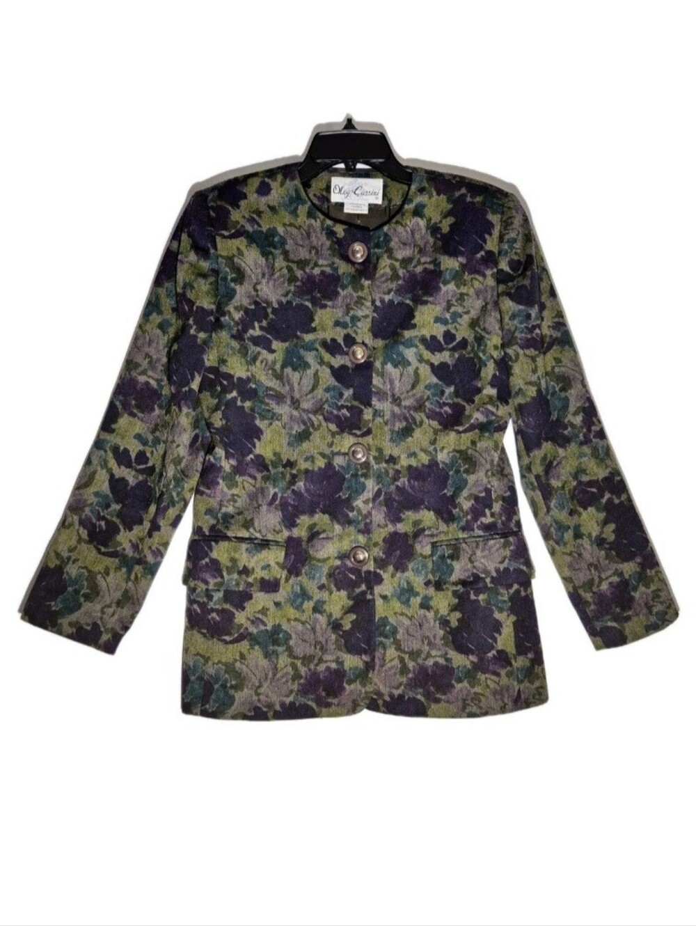 Oleg Cassini Women's Blazer  Size 6 Floral Green Purple Lined Vintage 13